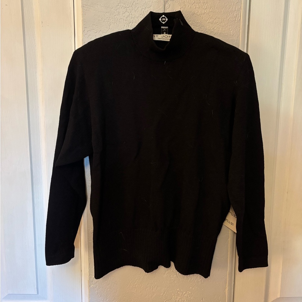 NWT Vintage St John Santana Knit Black Blouse Wool Blend Medium